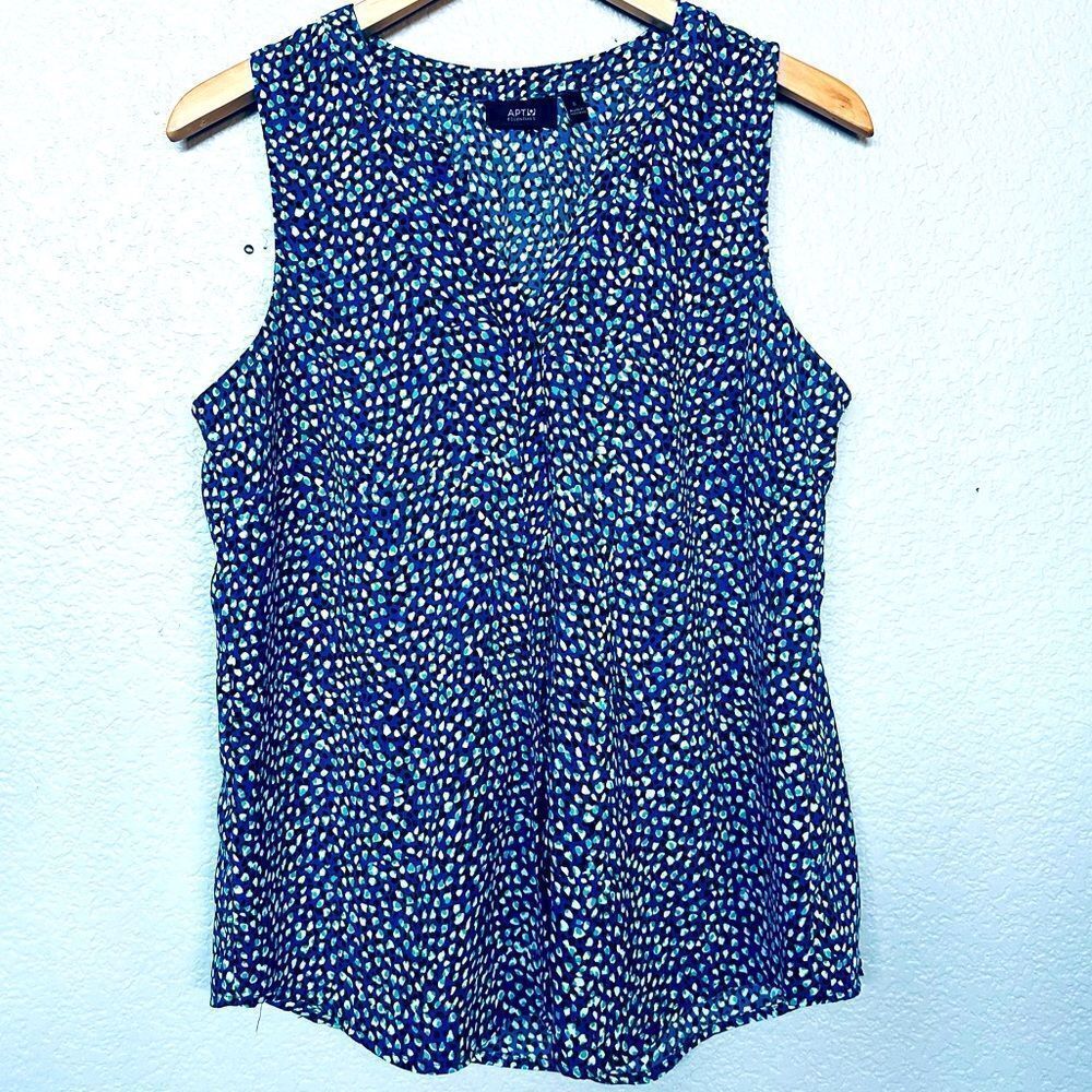 Apt 9 Blue Printed Button Down Sleeveless Blouse Top S